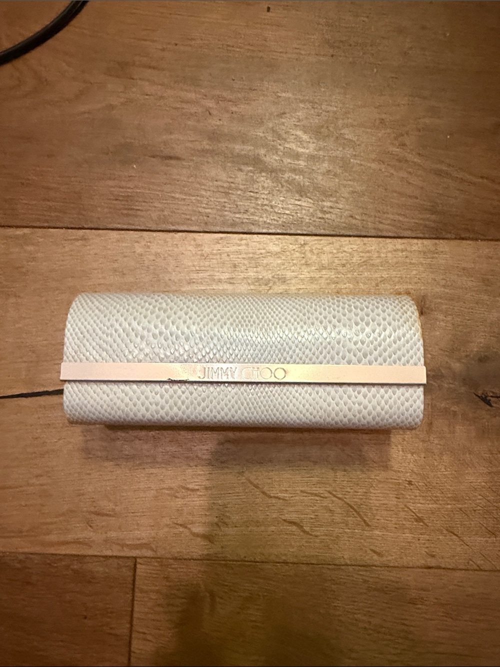 Jimmy Choo White Textured Glasses Case with Pale Pink Accent